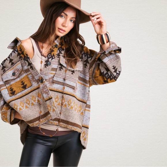 Boho Western Womens Jacket Small Medium Large Oversized Shacket Southwestern - Picture 6 of 12
